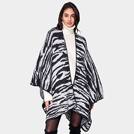 Zebra Patterned Ruana Poncho