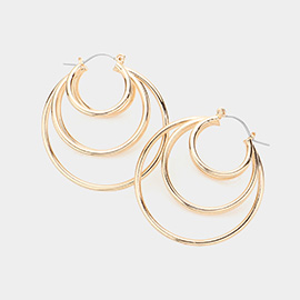 3D Brass Metal Pin Catch Hoop Earrings