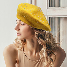 Bling Stone Wool Tam Beret Hat