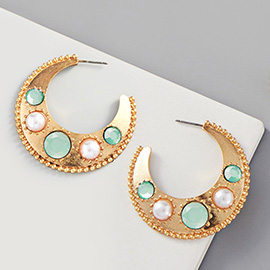 Pearl Bead Embellished Metal Hoop Earrings