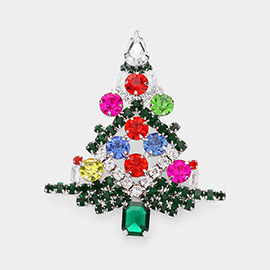 Multi Stone Cluster Christmas Tree Pin Brooch