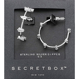 Secret Box_Sterling Silver Dipped CZ Tapered Baguette Embellished Hoop Earrings