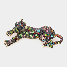 Stone Embellished Leopard Pin Brooch