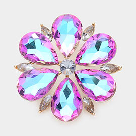 Teardrop Stone Accented Flower Pin Brooch