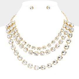 Round Stone Triple Layered Bib Necklace