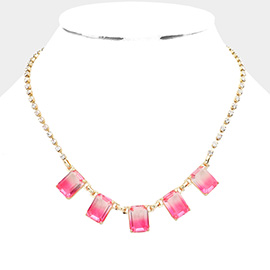 Secret Box _ Ombre Emerald Cut Stone Link Necklace