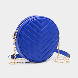 Chevron Patterned Faux Leather Round Crossbody Bag