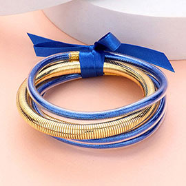 5PCS - Glitter Jelly Tube Metal Elastic Layered Bracelets