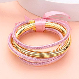 5PCS - Glitter Jelly Tube Metal Elastic Layered Bracelets