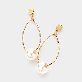 Open Oval Pearl Ball Dangle Earrings