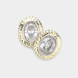 CZ Oval Stone Evening Stud Earrings