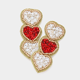 Felt Back Triple Beaded Heart Earrings