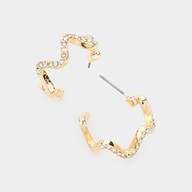 Stone Paved Wavy Metal Hoop Earrings