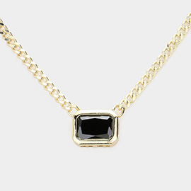 Square CZ Stone Pendant Necklace