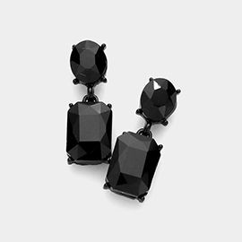 Square Stone Cluster Dangle Evening Earrings