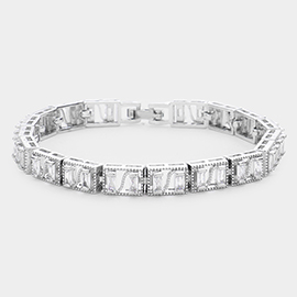 Baguette Round CZ Stone Accented Evening Bracelet