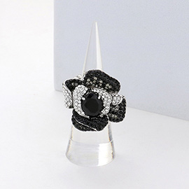 Rhinestone Embellished Flower Stretch Ring