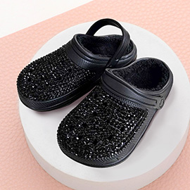 Bling Solid Faux Fur Rubber Sandals