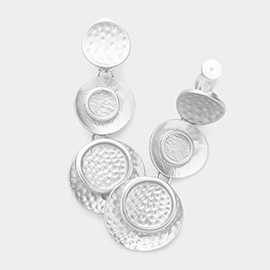 Textured Metal Disc Link Dangle Clip On Earrings