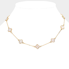 Mother Of Pearl Quatrefoil Station Necklace