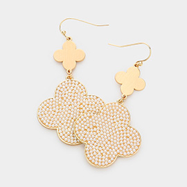 Pearl Paved Quatrefoil Dangle Earrings