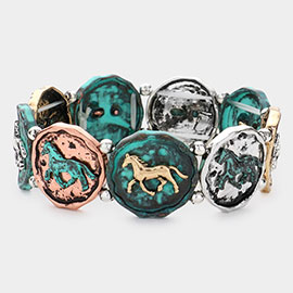 Horse Coin Metal Link Stretch Bracelet