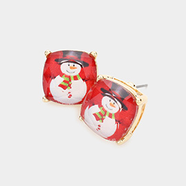 Christmas Snowman Cushion Square Stud Earrings