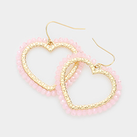 Faceted Beaded Open Heart Dangle Earrings