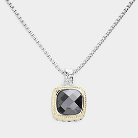 Square CZ Stone Pendant Necklace