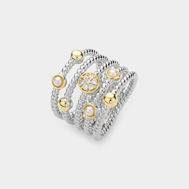 CZ Stone Accented Pearl Rope Ring