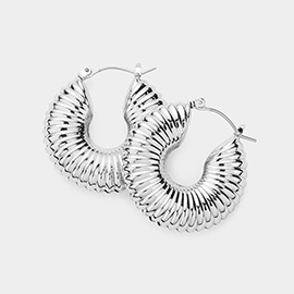 Silver Dipped Textured Metal Hoop Earrings