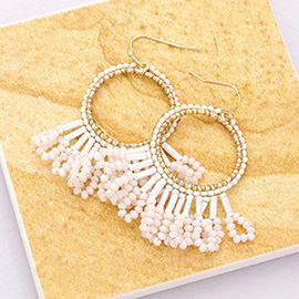 Seed Beaded Fringe Metallic Tiered Circle Dangle Earrings