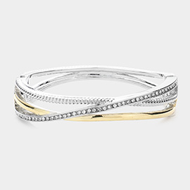 CZ Stone Paved Two Tone Split Hinged Bracelet