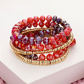 5PCS - Faceted Beaded Heishi Beaded Multi Layered Stretch Bracelet