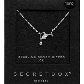 SECRET BOX_Sterling Silver Dipped CZ Stone Accented Wine Glass Pendant Necklace