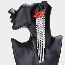 Stone Paved Lip Rhinestone Fringe Dropdown Earrings