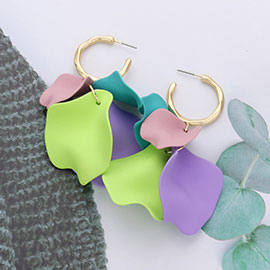 Metal Hoop Petal Link Dangle Earrings