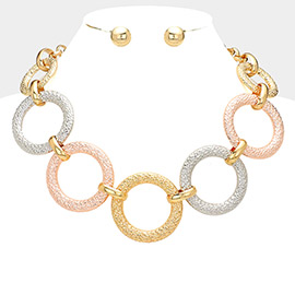 Textured Metal Circle Link Statement Necklace