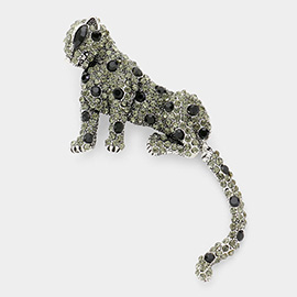 Stone Embellished Leopard Pin Brooch