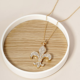 Stone Paved Fleur De Lis Pendant Necklace