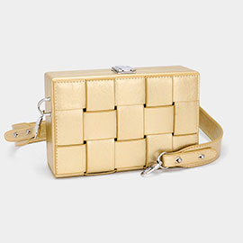 Faux Leather Woven Square Box Crossbody Bag