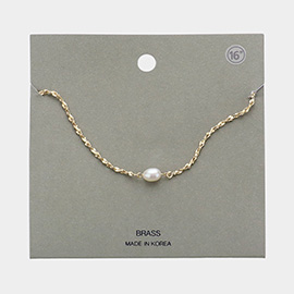 Brass Metal Pearl Pendant Necklace