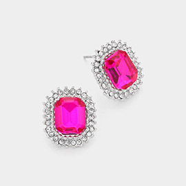 Rectangle Stone Stud Evening Earrings