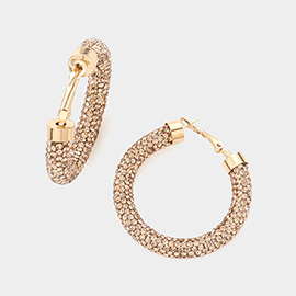 Clear Stone Detail Rhinestone Pave Half Hoop Earrings