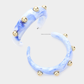 Metal Ball Accented Resin Hoop Earrings