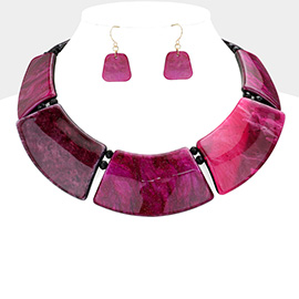 Marble Print Resin Curved Bib Necklace