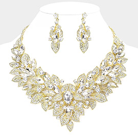 Teardrop Marquise Stone Accented Leaf Cluster Evening Necklace