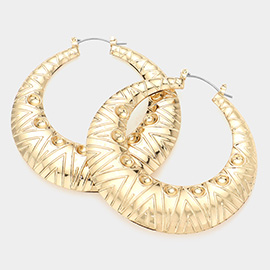 Chunky Textured Metal Hoop Pin Catch Earrings