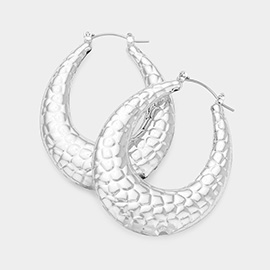 Textured Metal Teardrop Hoop Pin Catch Earrings