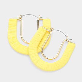 Raffia Wrapped U Shape Pin Catch Earrings